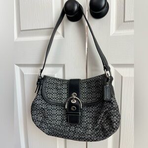 Coach Vintage Y2K Soho Black Signature Canvas Shoulder Bag Leather Trim